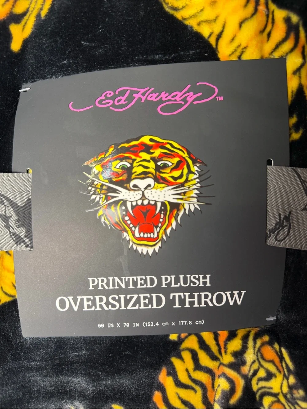 Ed Hardy Black & Yellow Tiger Print Kids Plush Throw